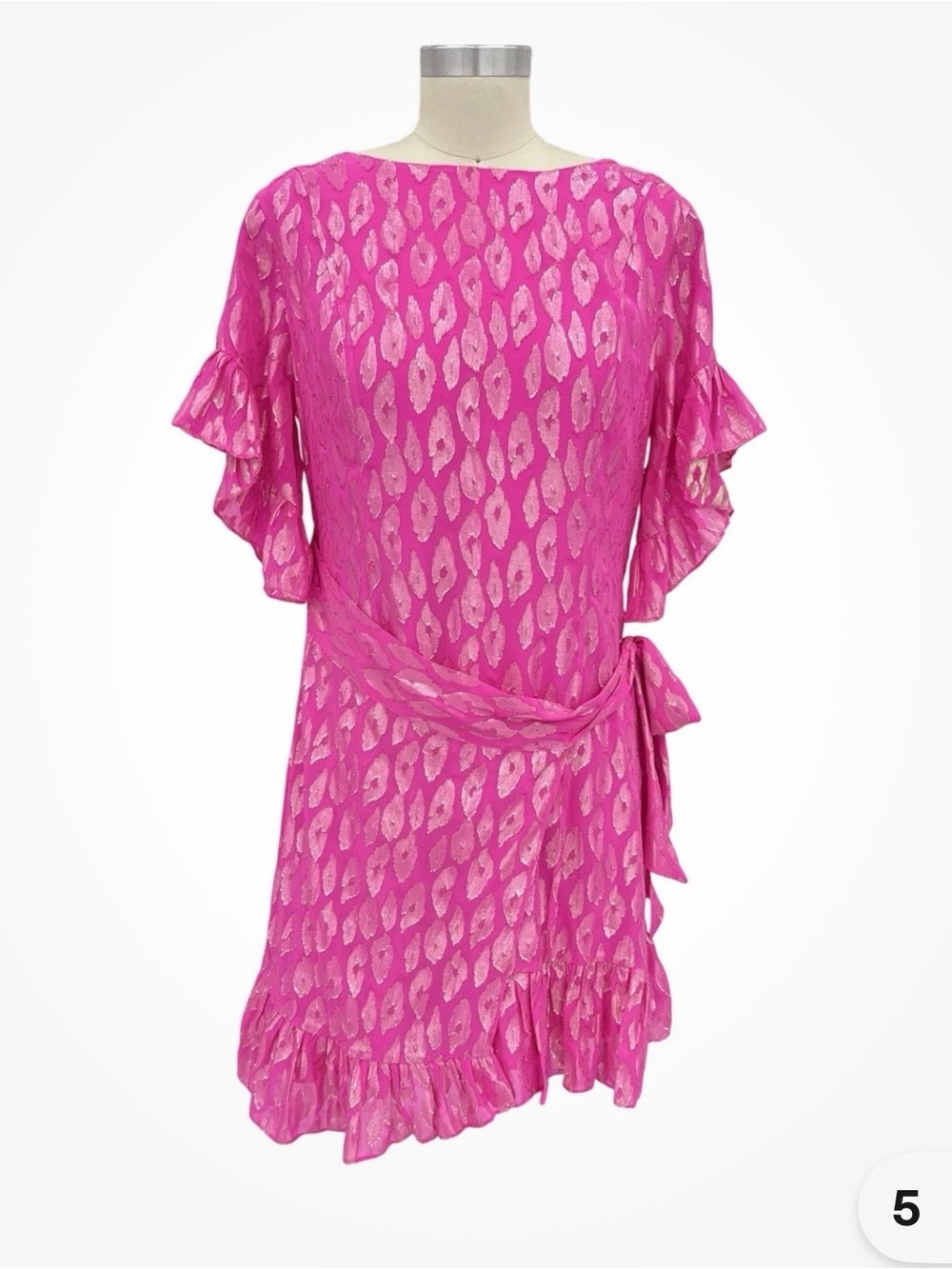 Lilly Pulitzer Fuchsia Metallic Ruffle Wrap Mini Dress